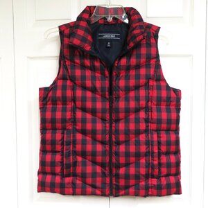 Lands' End Down Puffer Vest Size M Red & Navy Buffalo Check